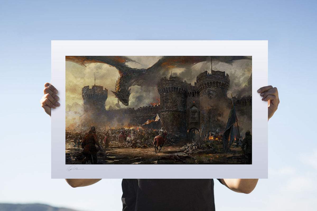 Castle Defence Greg Rutkowski Dragon Art Print
