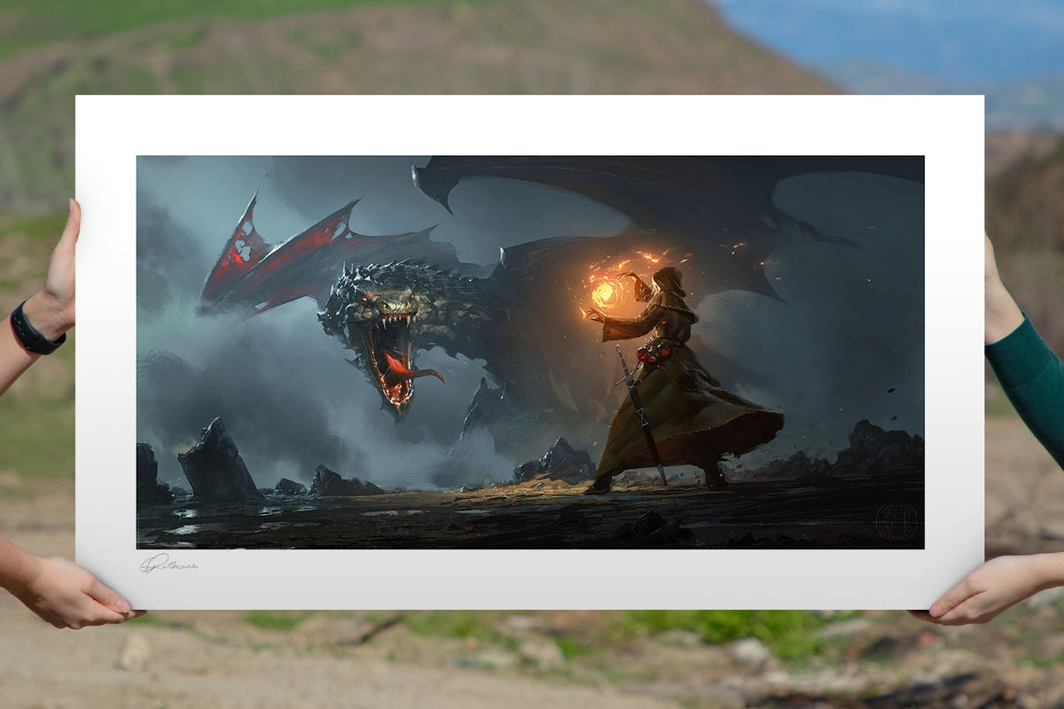 Dragon's Cave Greg Rutkowski Art Print