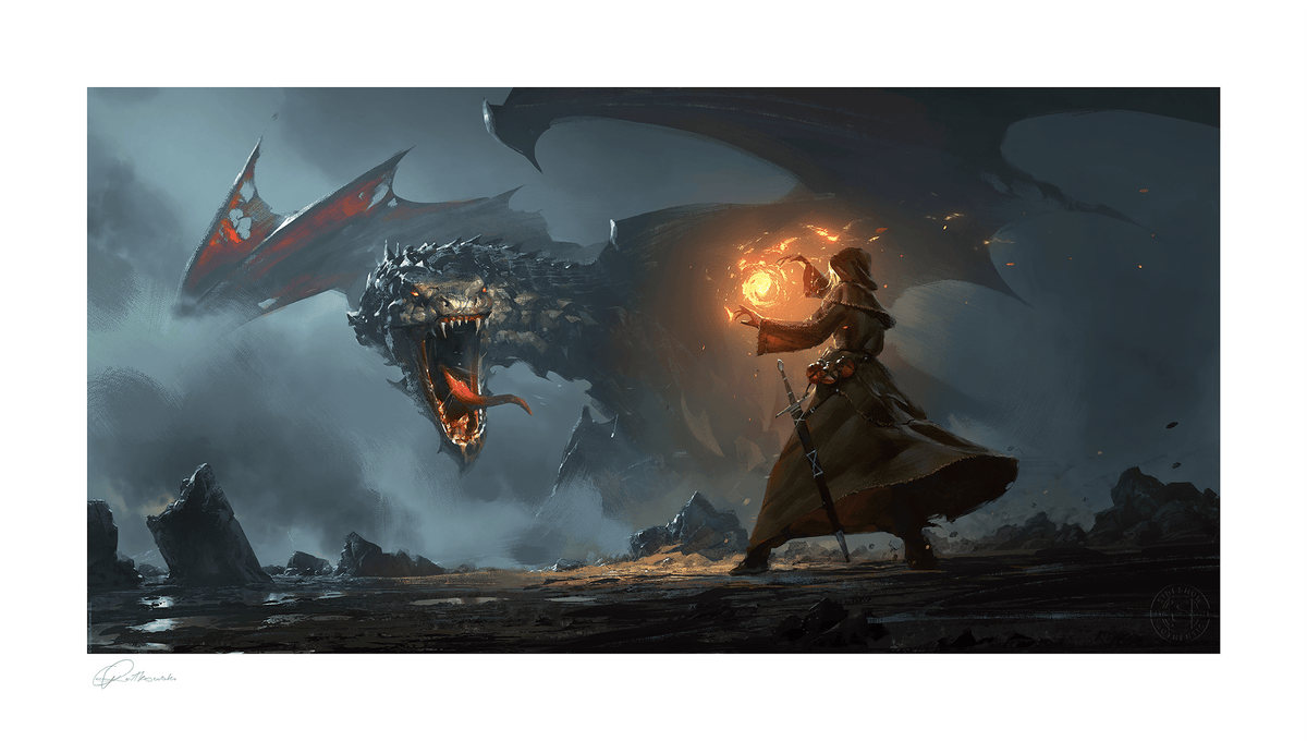 Dragon's Cave Greg Rutkowski Art Print