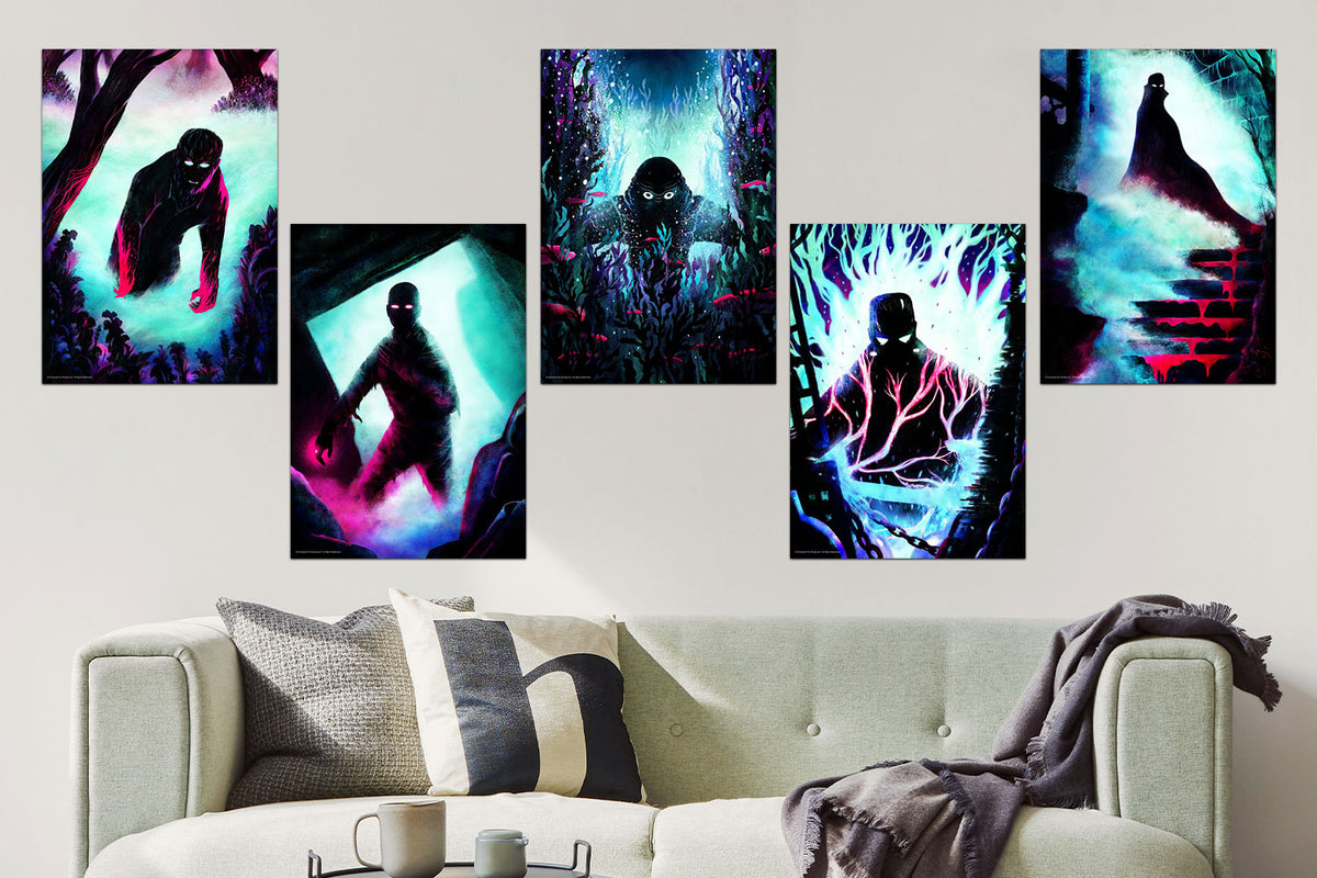 Universal Monsters Set Dracula Frankenstein Art Print