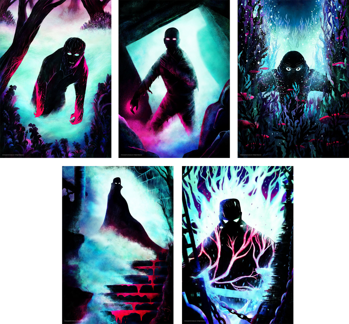 Universal Monsters Set Dracula Frankenstein Art Print