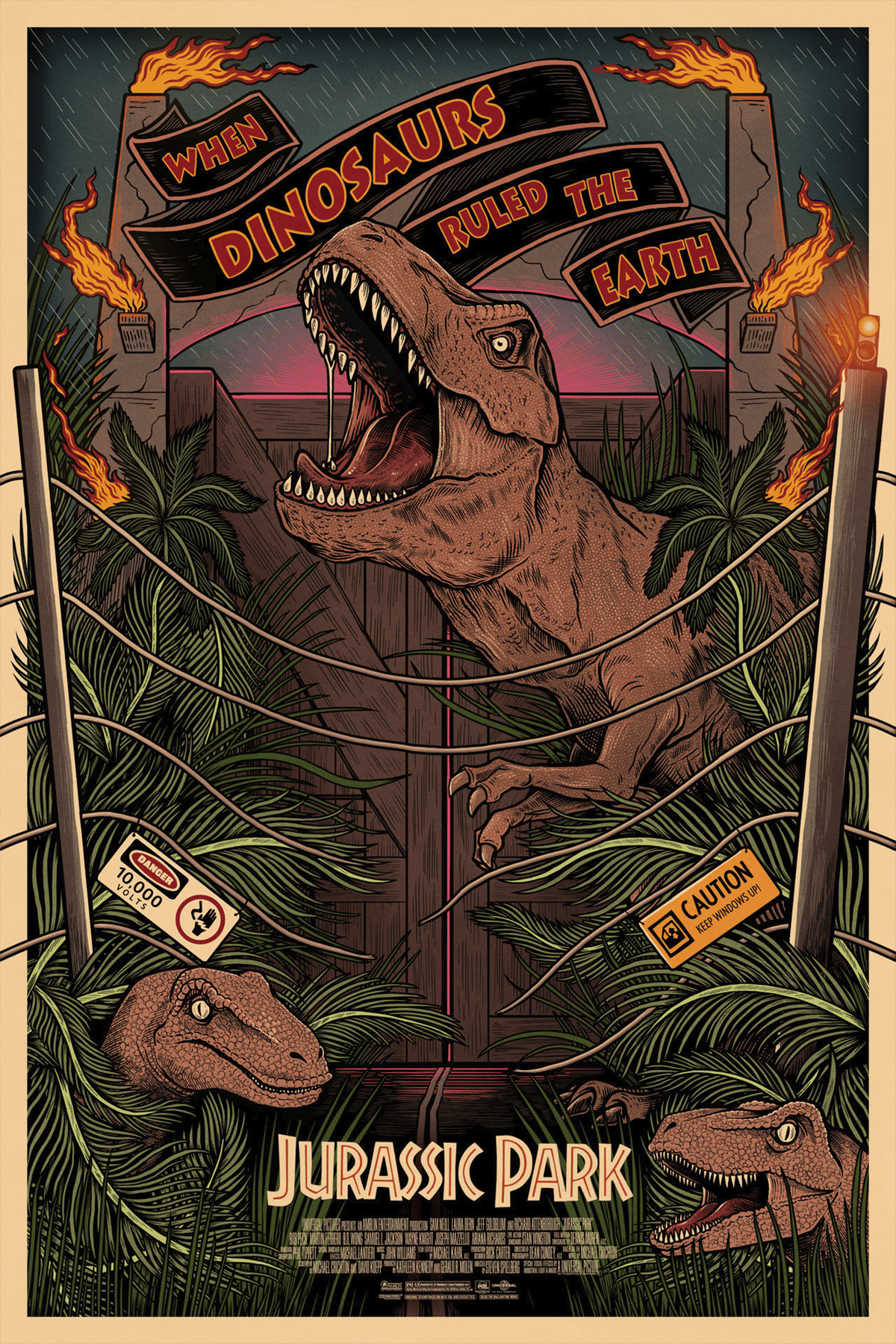 Jurassic Park T-Rex Velociraptor Movie Poster